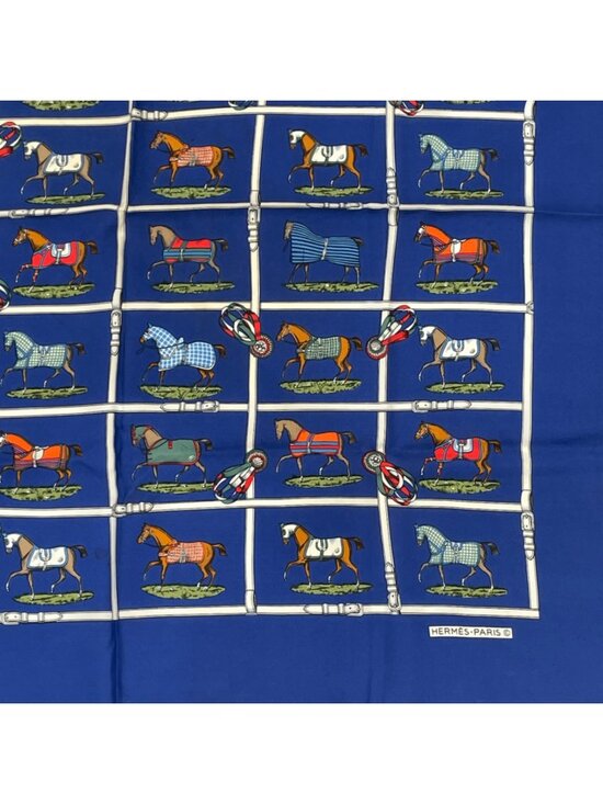 Hermes scarf Carré 45 48 horses in the paddock SILK 100  Hermes Silk 48 Horses in the Paddock Scarf Blue